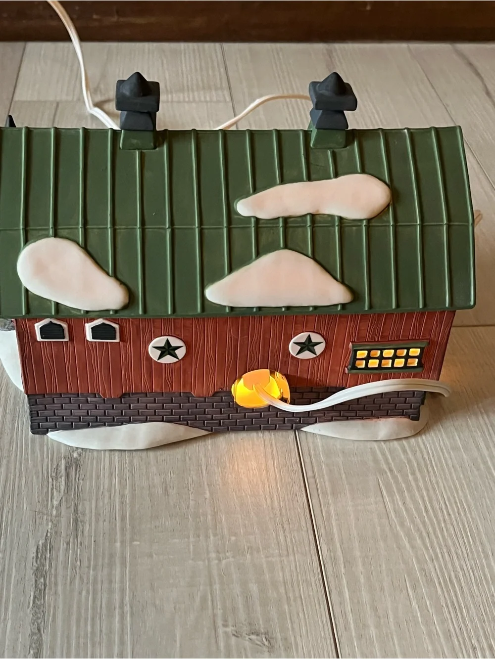 Department 56 Lighted Barn with Green Roof and Stone Turrets